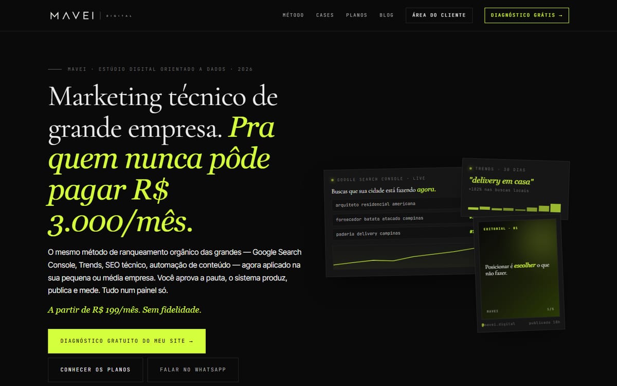 Prévia do site da MAVEI Digital