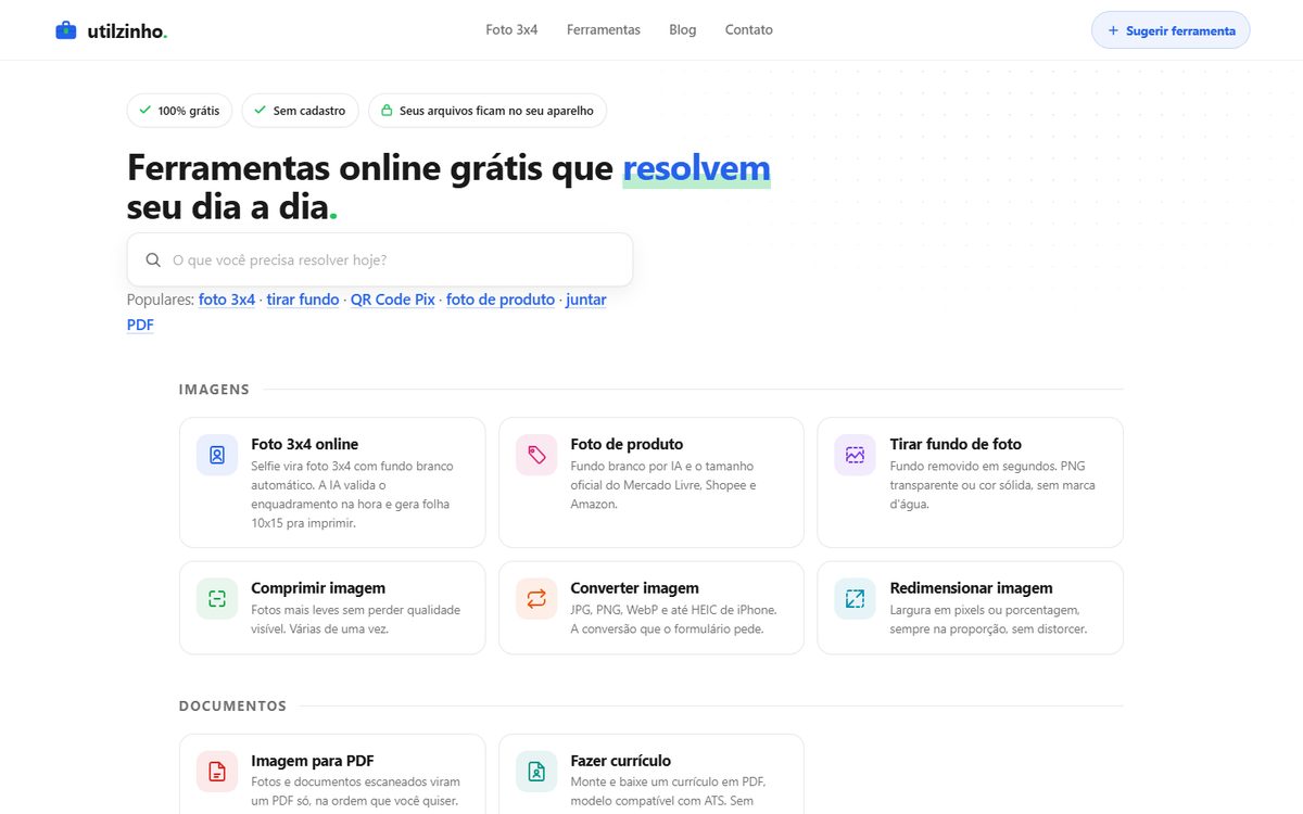 Prévia do utilzinho, hub de ferramentas online gratuitas